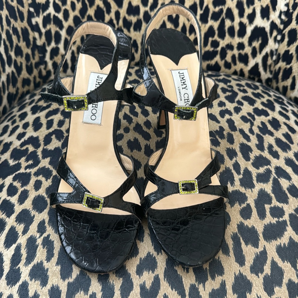 Jimmy Choo Crocodile Heels With Rhinestone Buckle